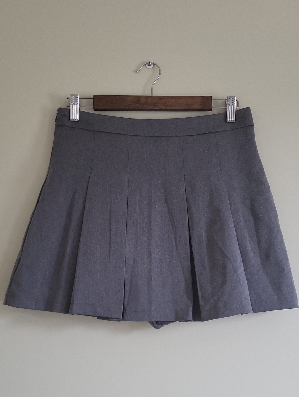 Pleated Mini Skirt/Skort in Charcoal Gray